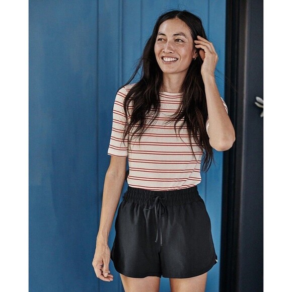 Summersalt The Softest Ribbed Elbow Sleeve Tee Top Black & White Stripe 1XL - Picture 8 of 9